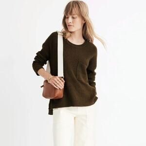 Madewell Thompson Pocket Pullover Sweater Olive Green Pullover Ribbed Women's XS